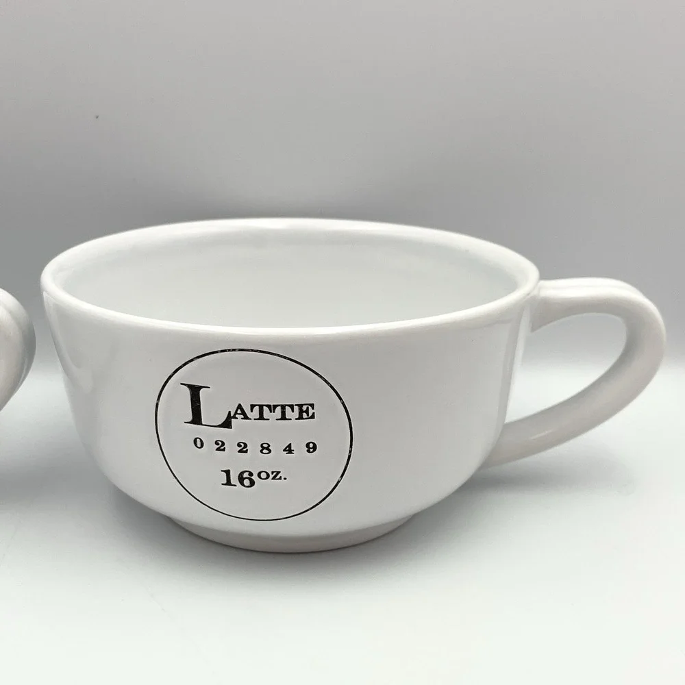 Pottery Barn Latte Bowl Mug Set of 2‎ White 16 oz Coffee Soup Cups O22849